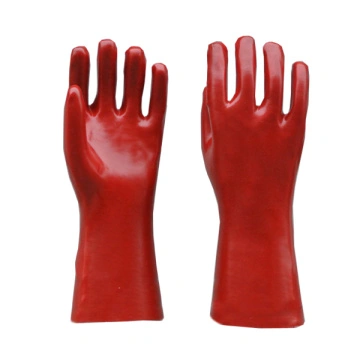 Red PVC gloves smooth finish interlock liner 14"